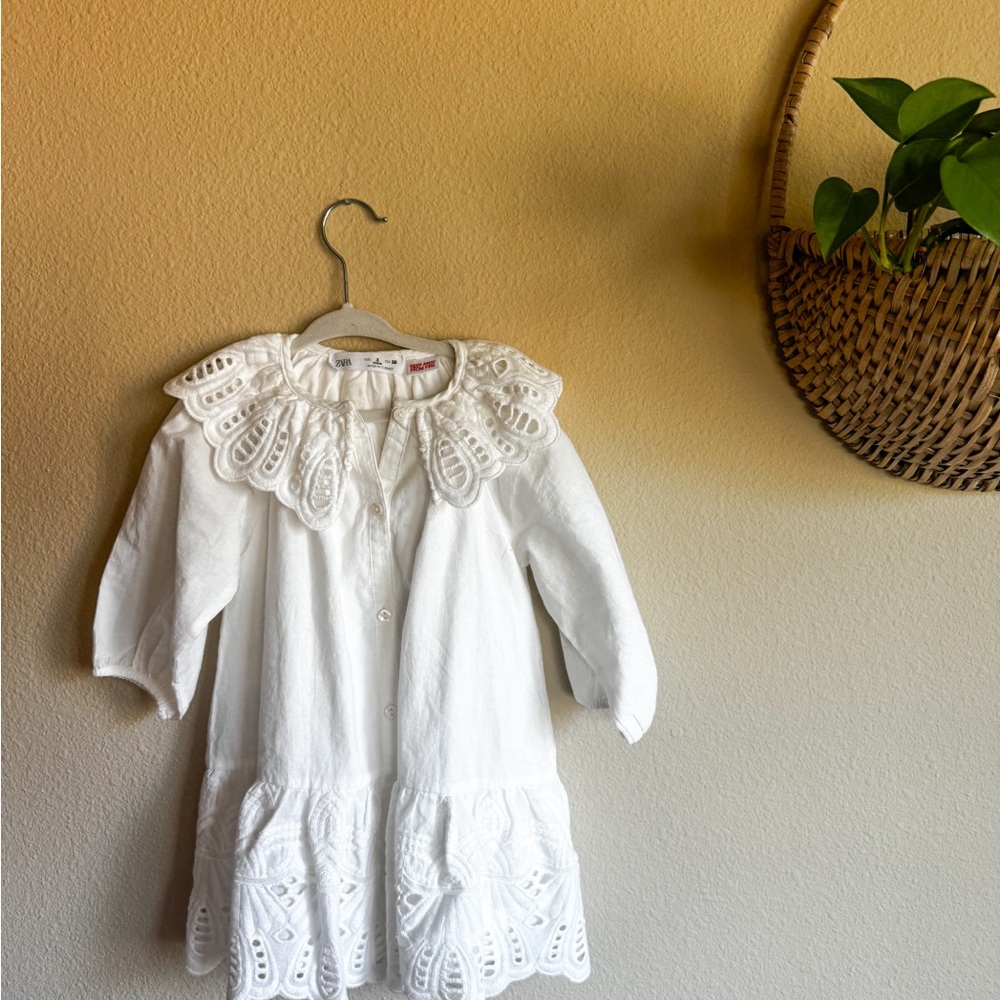 Zara Kids White Eyelet Collar Dress 3 YRS - Picture 2 of 3